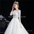 OEM fancy plus size custom long sleeve wedding gown marry dress with long train